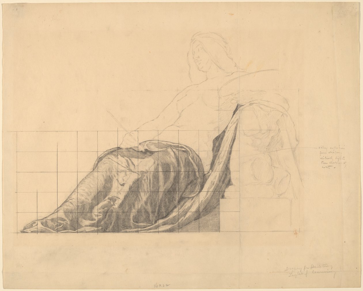 Estudio de drapeado para figura femenina reclinada (detalle) de Kenyon Cox