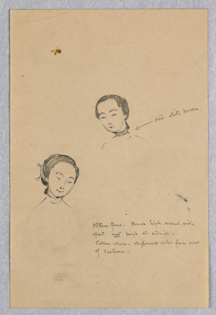 Boceto de Dos Cabezas Femeninas para Figura China en "El Matrimonio del Atlántico y el Pacífico," Mural en el Capitolio del Estado de Wisconsin, Madison, WI de Kenyon Cox