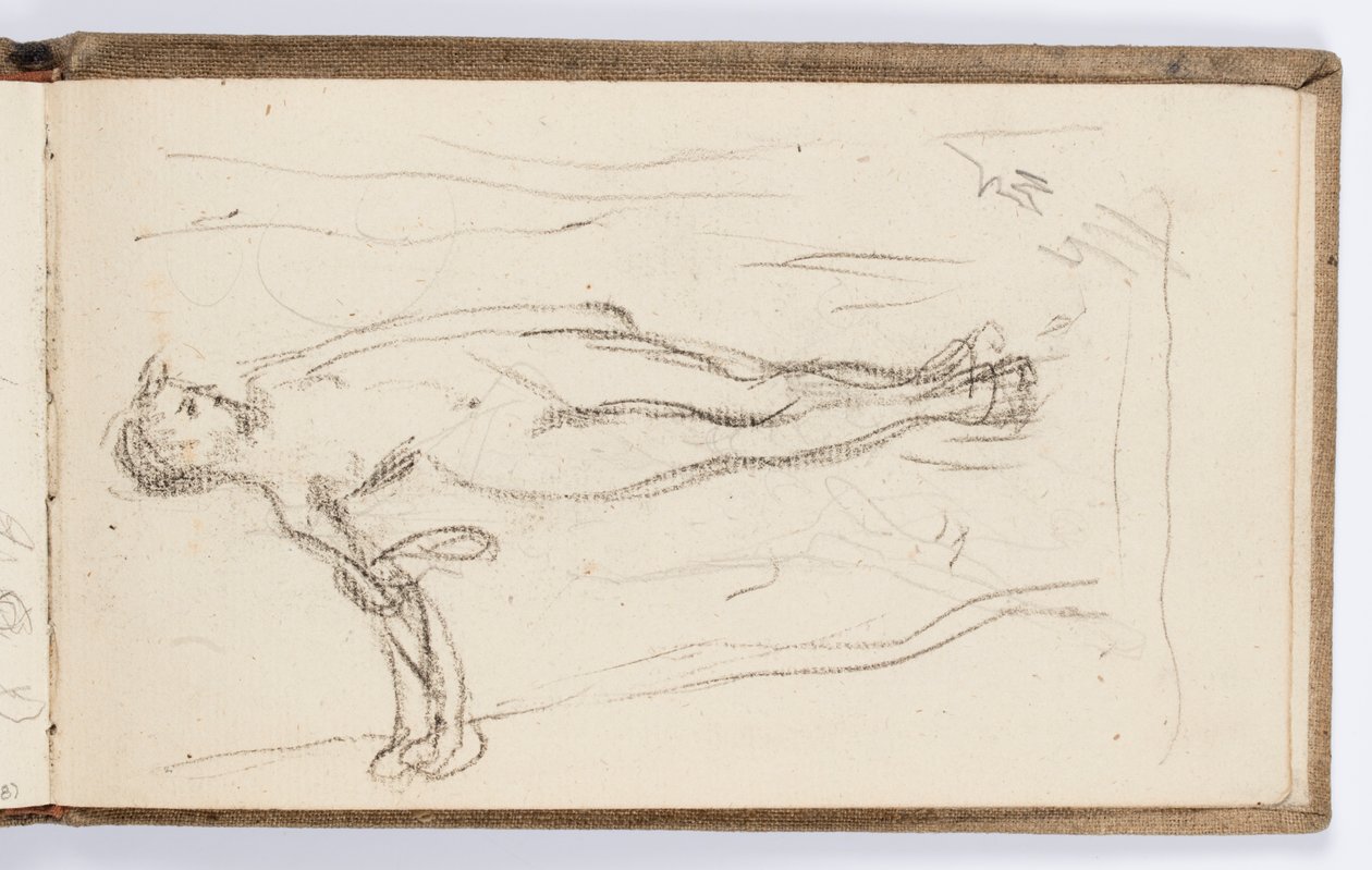 Página de cuaderno de bocetos: Figura de pie con bastón de Kenyon Cox