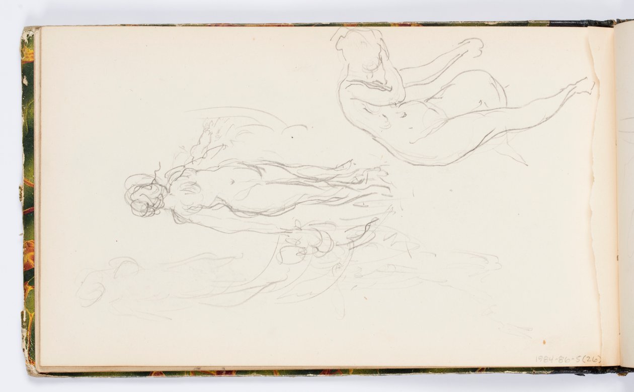 Página de cuaderno de bocetos: Dos figuras femeninas desnudas de Kenyon Cox
