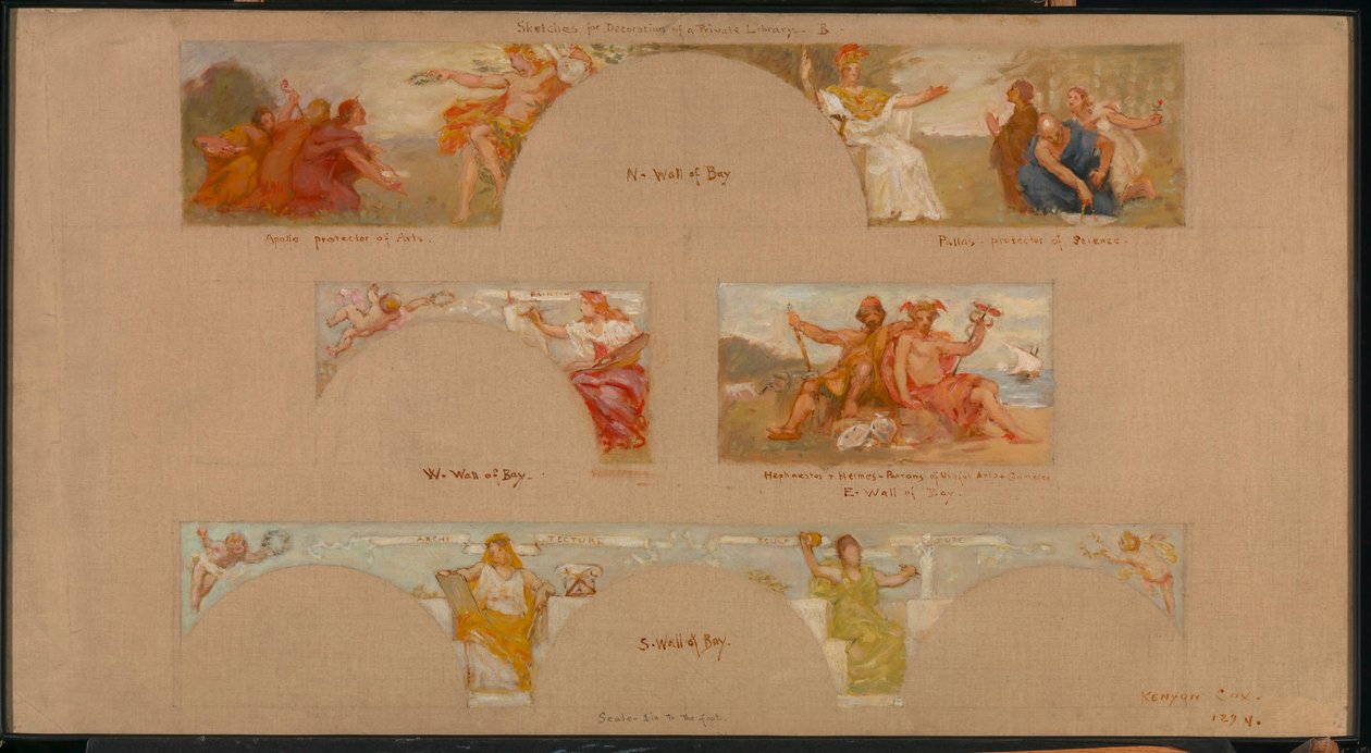 Bocetos para la decoración de una biblioteca privada "B" de Kenyon Cox