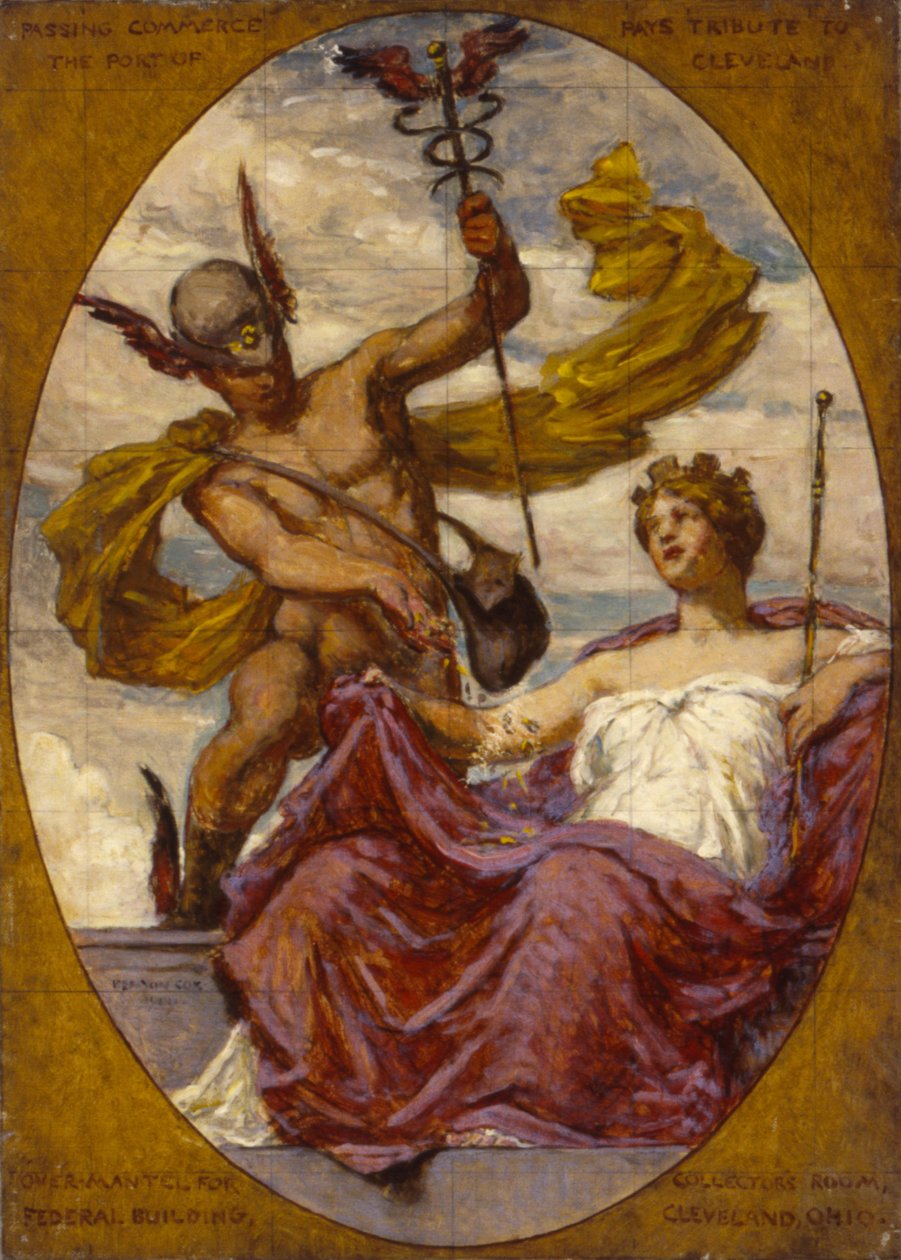 Estudio para el mural de la U.S. Custom House, Cleveland, OH, "Passing Commerce Pays Tribute to the Port of Cleveland" (El comercio de paso rinde homenaje al puerto de Cleveland) de Kenyon Cox