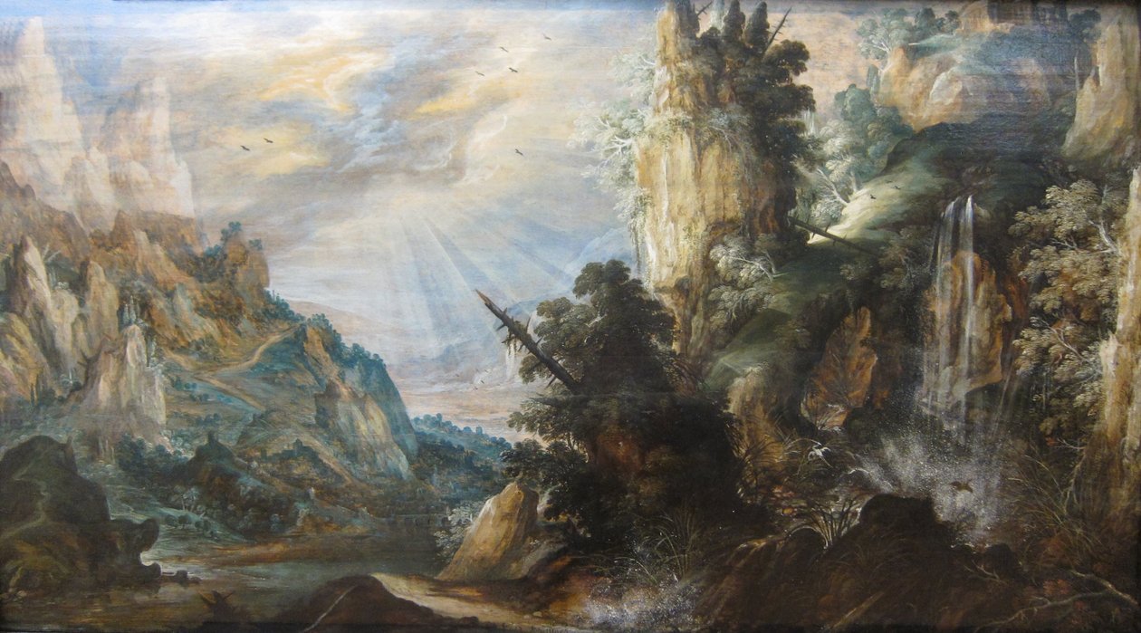 Paisaje montañoso con cascada" de Kerstiaen de Keuninck, c. 1600 de Kerstiaen de Keuninck
