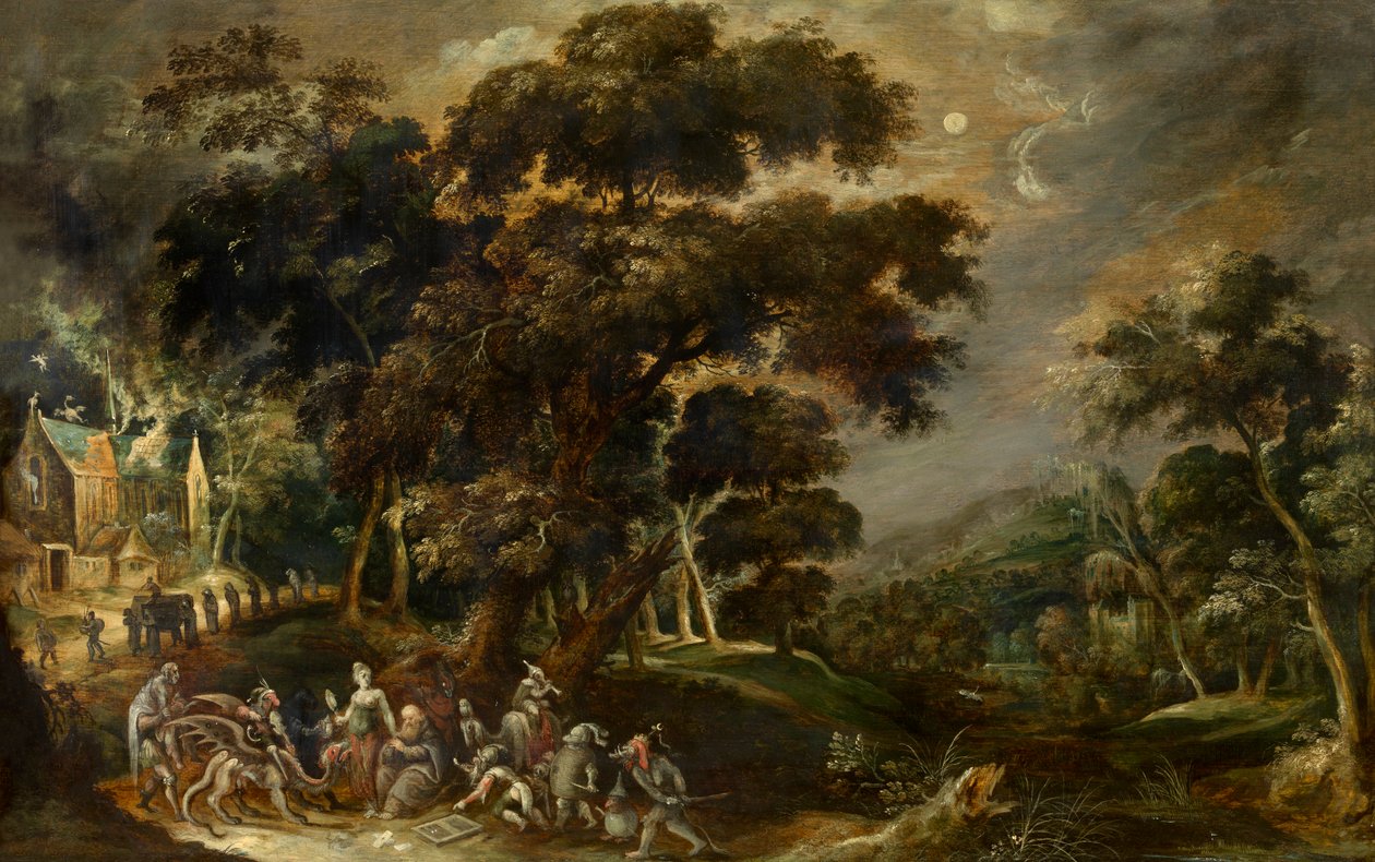 Paisaje con la Tentación de San Antonio el Grande de Egipto (óleo sobre tabla) de Kerstiaen de Keuninck