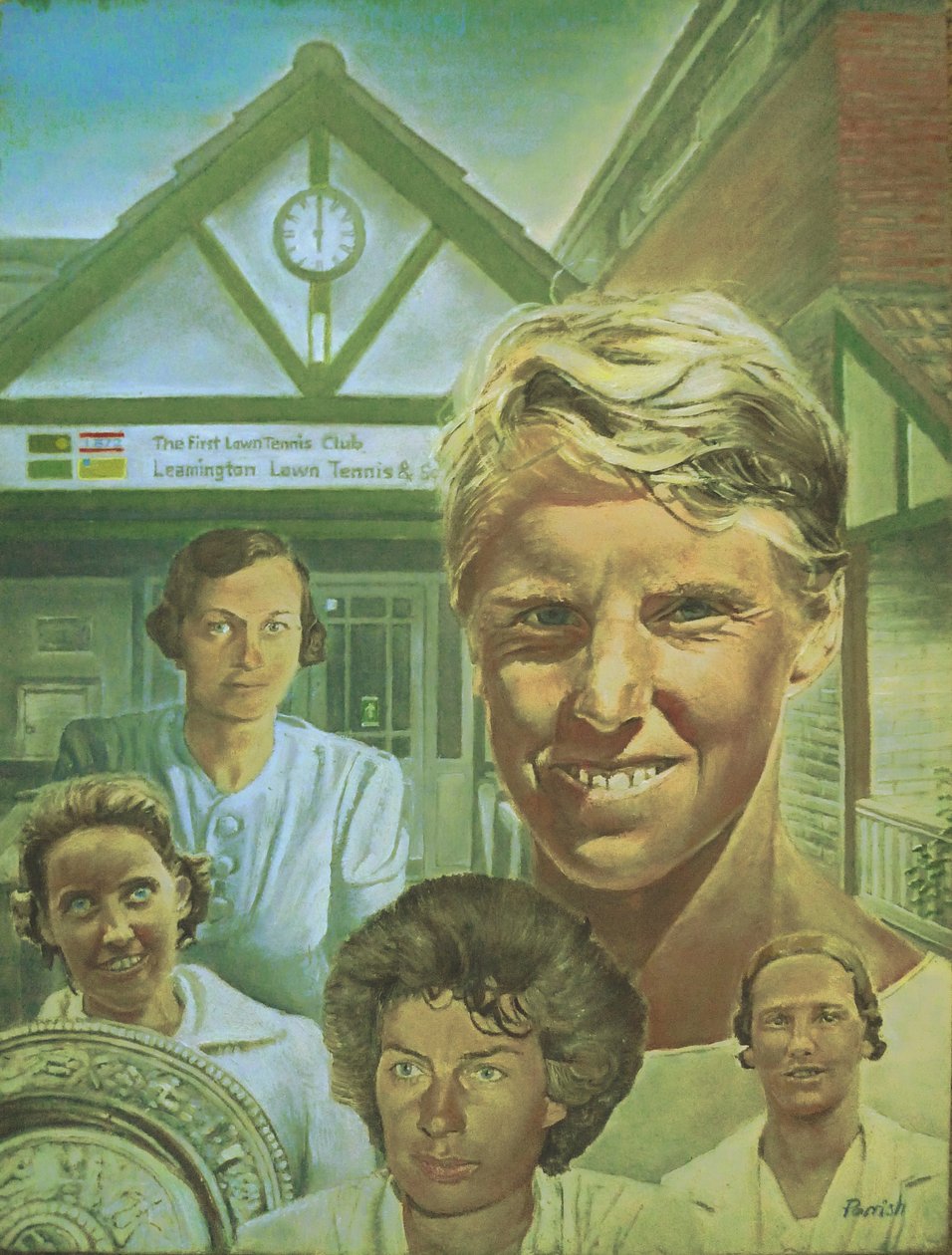 Las campeonas británicas de Wimbledon visitan el Leamington Lawn Tennis Club (pintura) de Kevin Parrish