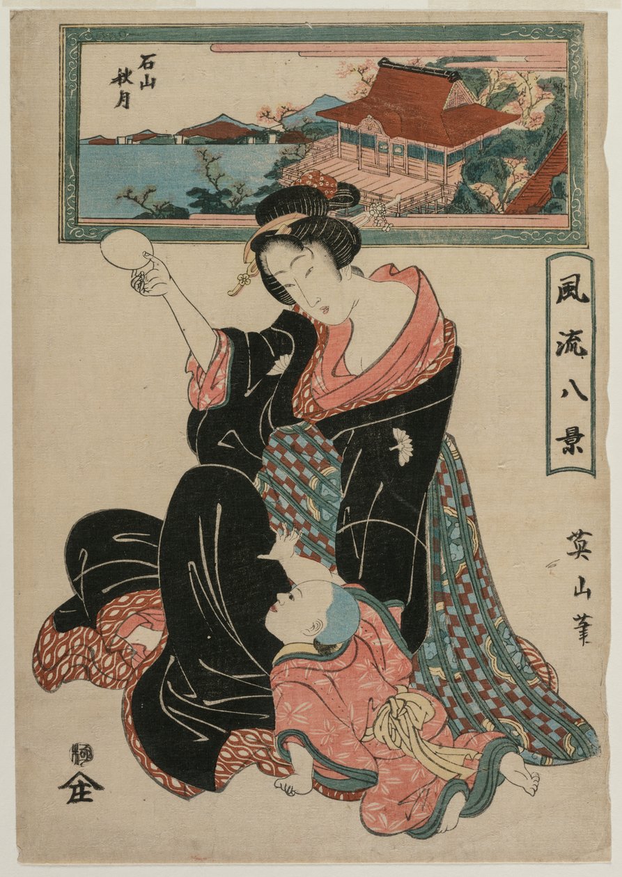 Luna de otoño en el templo Ishiyamadera de la serie Ocho vistas a la moda de Kikugawa Eizan