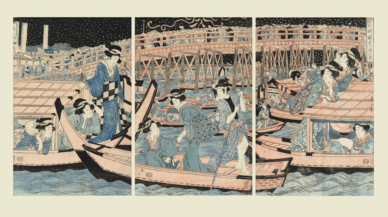 Refrescarse en el puente Ryogoku de Kikugawa Eizan