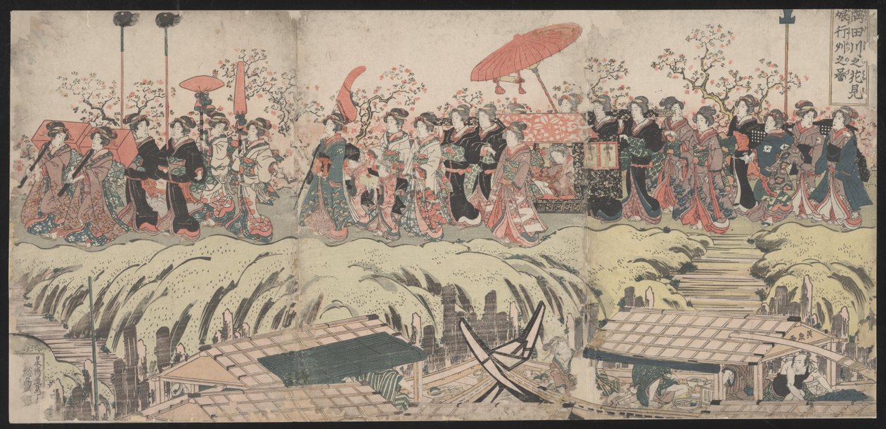 Procesión de observación de cerezos en flor a lo largo del río Sumida de Kikukawa Eizan