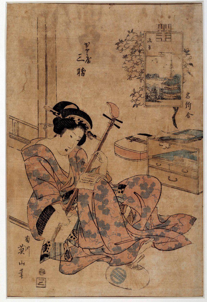 Arte japonés: músico (grabados de Eizan Kikugawa) de Kikukawa Eizan
