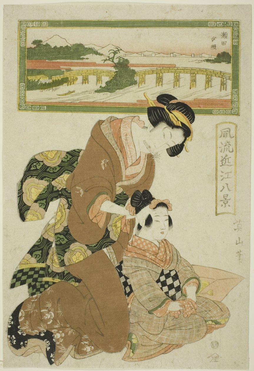 Brillo Vespertino en Seta (Seta sekisho), de la serie "Ocho Vistas de Omi a la Moda (Furyu Omi hakkei)" de Kikukawa Eizan