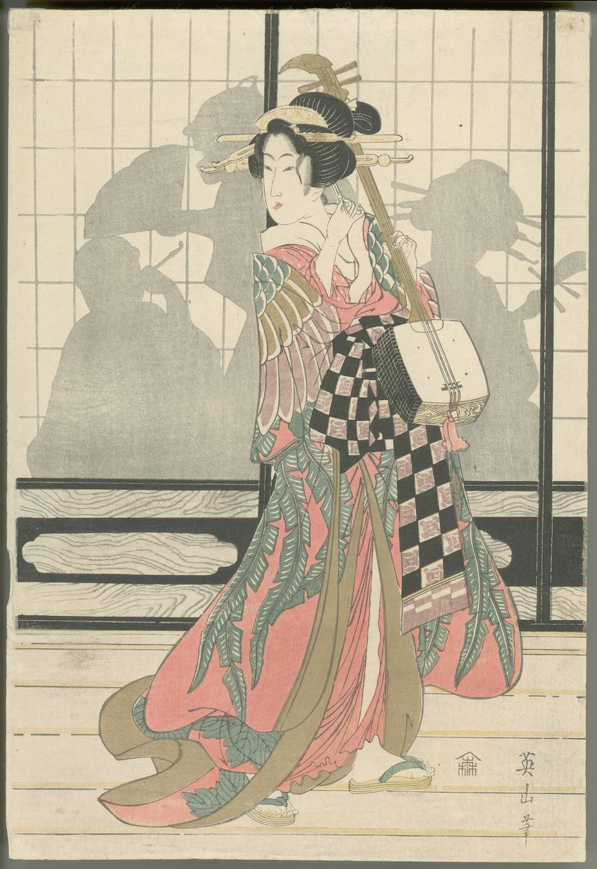 Geisha con shamisen de Kikukawa Eizan