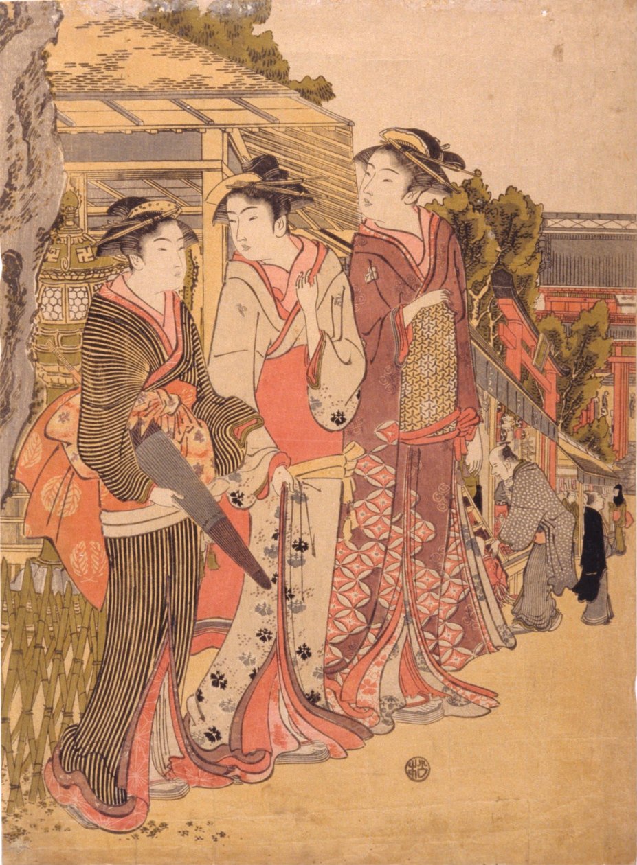 Tres bellezas en el mercado de Kikukawa Eizan