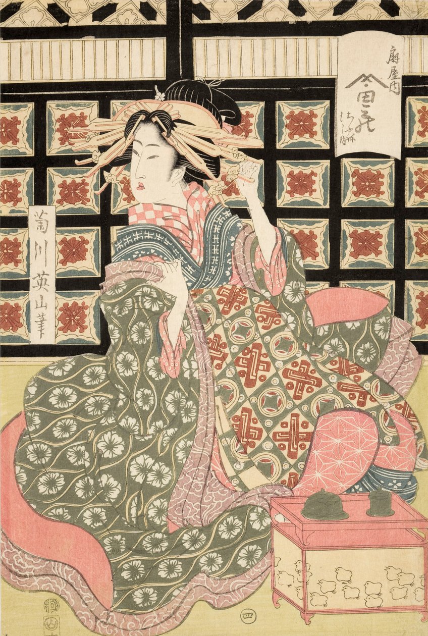 Impresión Ukiyo-e de cortesana por Eizan, c.1810 de Kikukawa Eizan