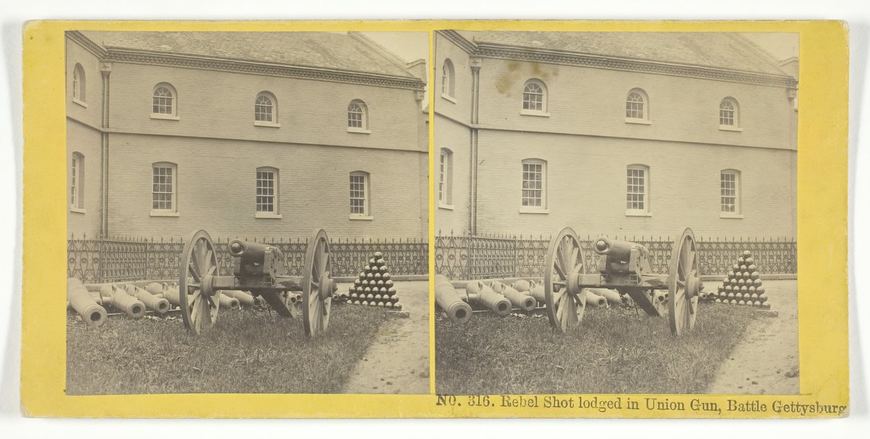 Disparo rebelde alojado en el cañón de la Unión, Batalla de Gettysburg, 1855-75 de Kilburn Brothers, BW Kilburn