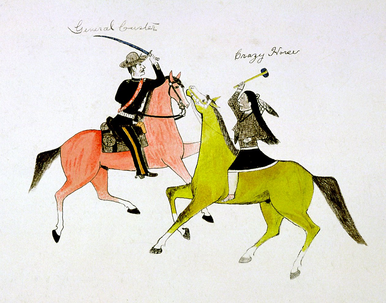 Conflicto entre el General George Custer y Caballo Loco, indio Sioux Dakota de Kills Two