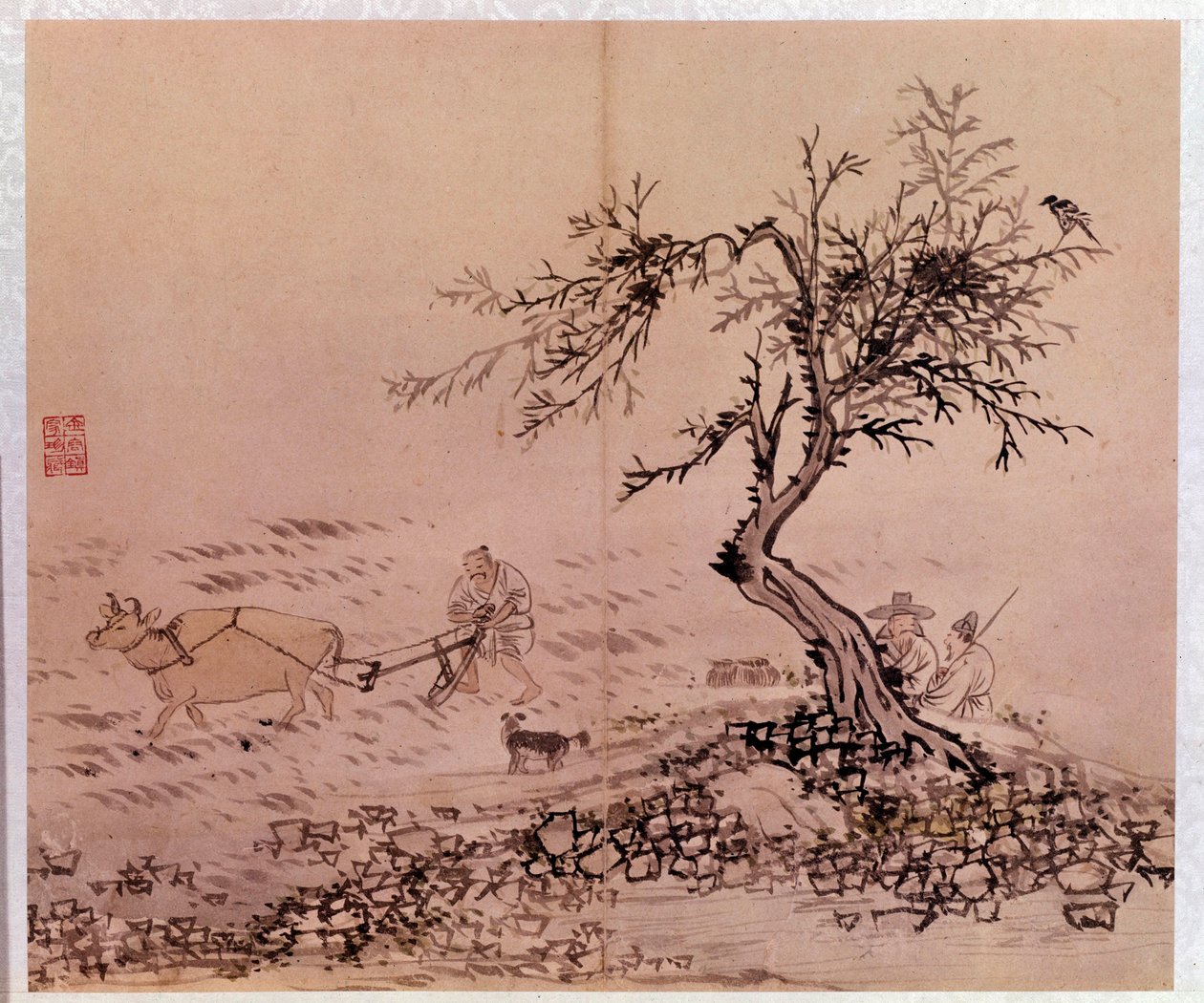 Art coreen: escena de arado. Grabados de Kim Hong-do (Kim Hong Do) o Danwon (1745-ca. 1806) de Kim Hong-Do