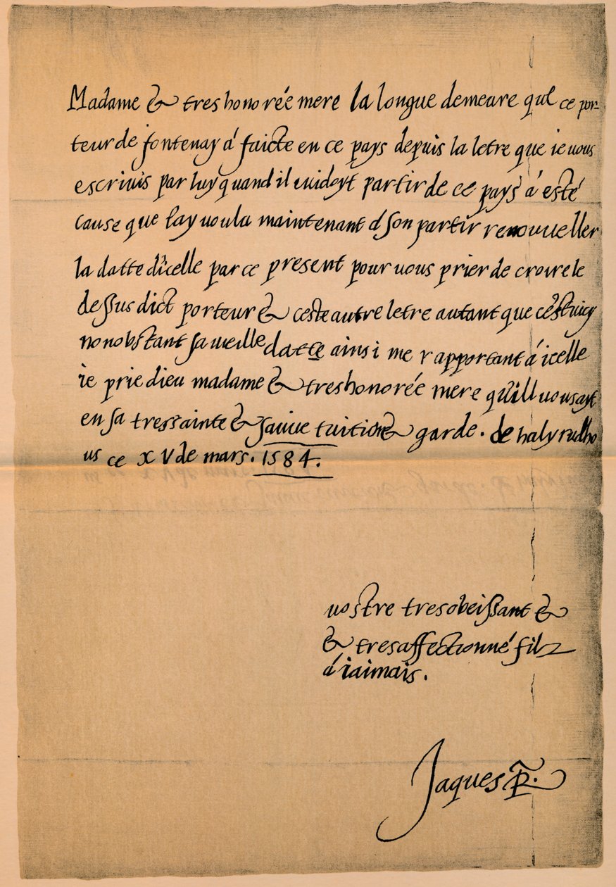 Carta del Rey Jacobo VI a su Madre, la Reina María de King James I