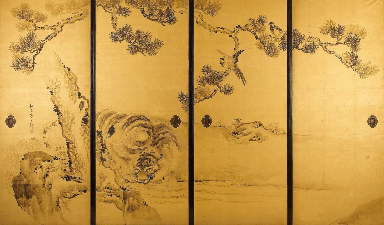 Fusuma - Tigres y dragón de Kishi Ganku