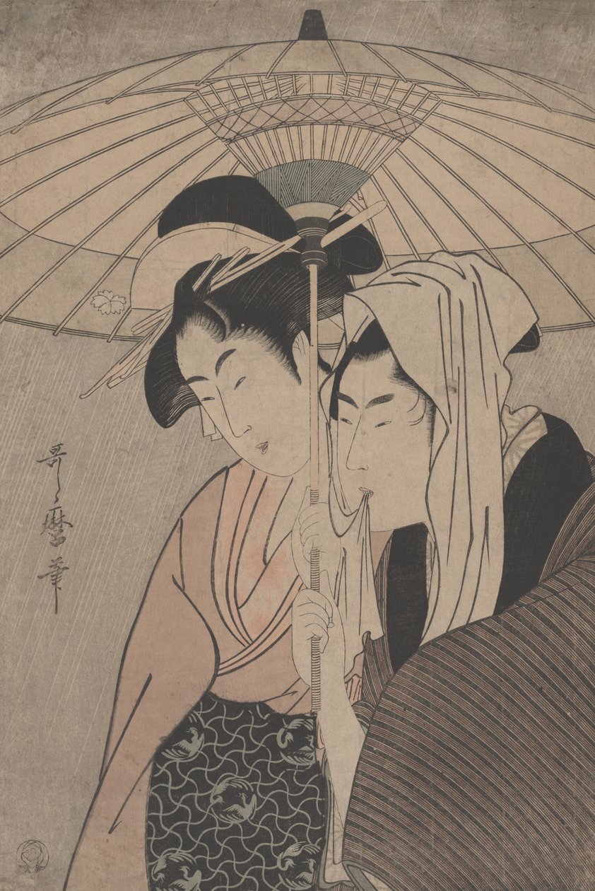 Hombre y mujer bajo un paraguas, 1797 de Kitagawa Utamaro