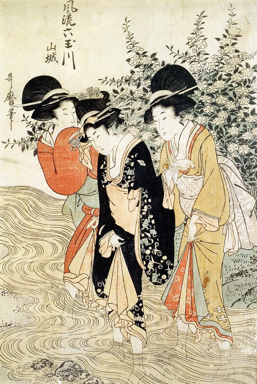 Tres chicas remando en un río, de los 