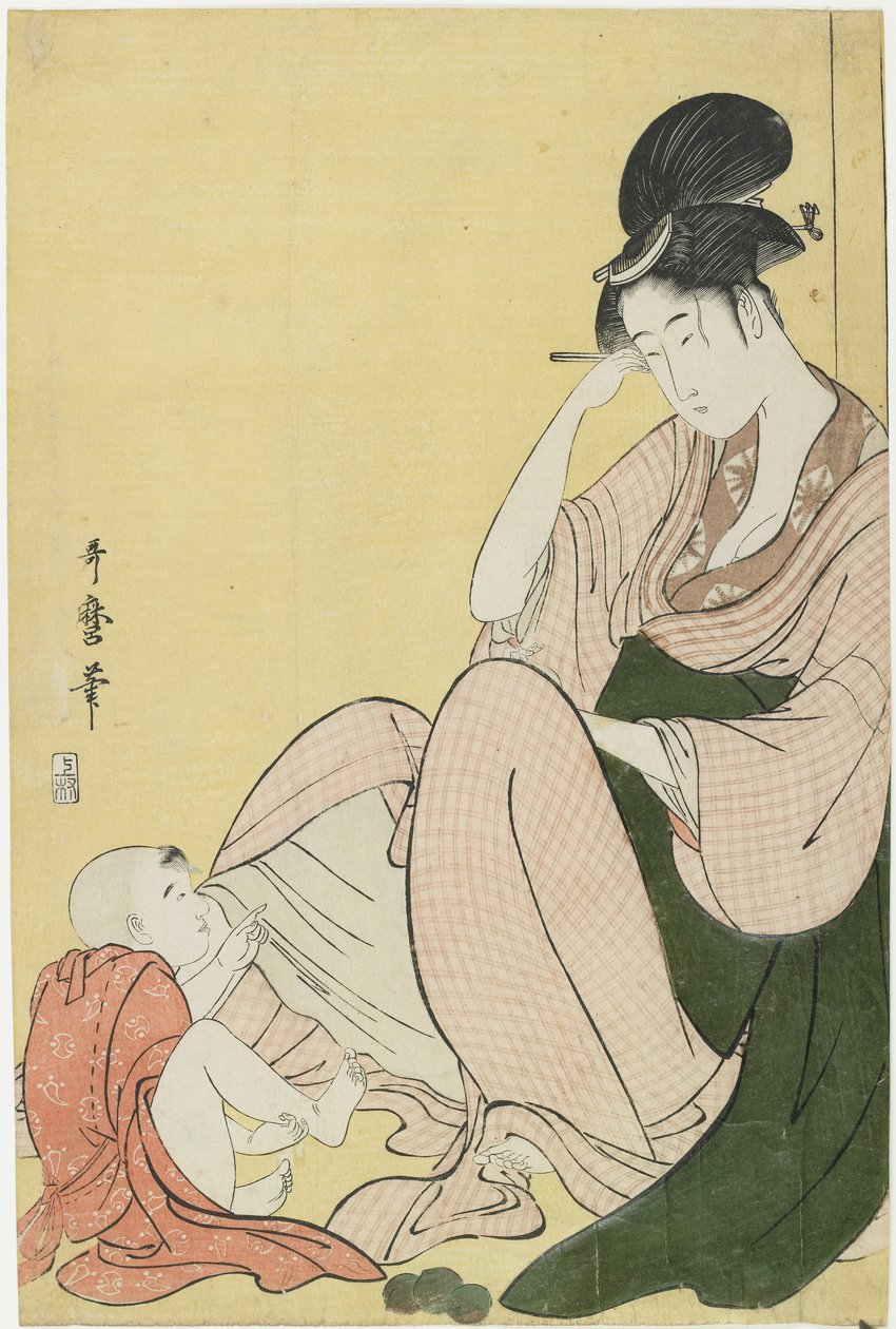 Mujer y un niño señalando, 1794-1795 de Kitagawa Utamaro