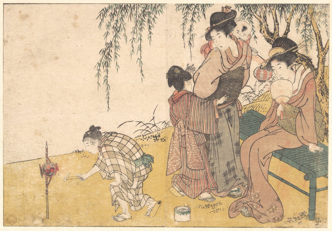 «Un niño encendiendo fuegos artificiales», del libro ilustrado *Las flores de las cuatro estaciones* de Kitagawa Utamaro