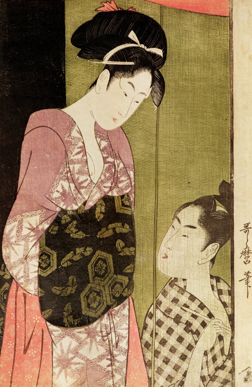 Un Hombre Pintando a una Mujer de Kitagawa Utamaro