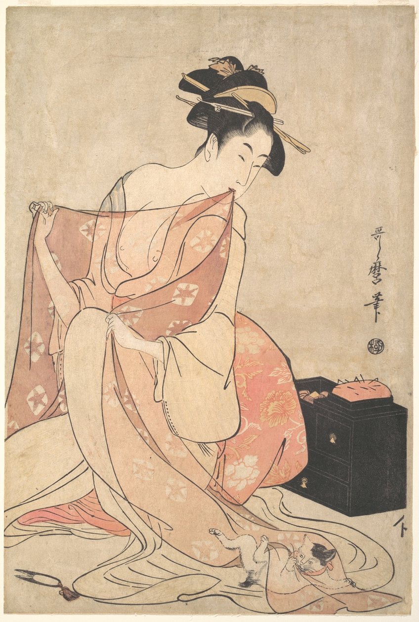 Una mujer y un gato de Kitagawa Utamaro