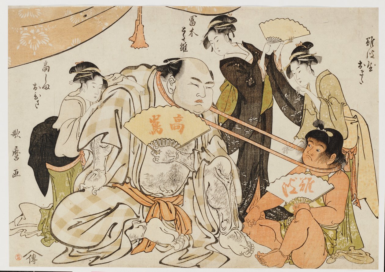 Un juego de tirón de cuello de Kitagawa Utamaro