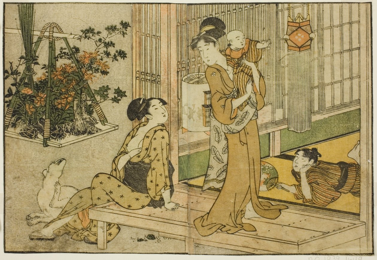 Linternas del Festival Bon y vendedor de plantas, del libro ilustrado "Libro de imágenes: Flores de las cuatro estaciones (Ehon shiki no hana)", vol. 2 de Kitagawa Utamaro