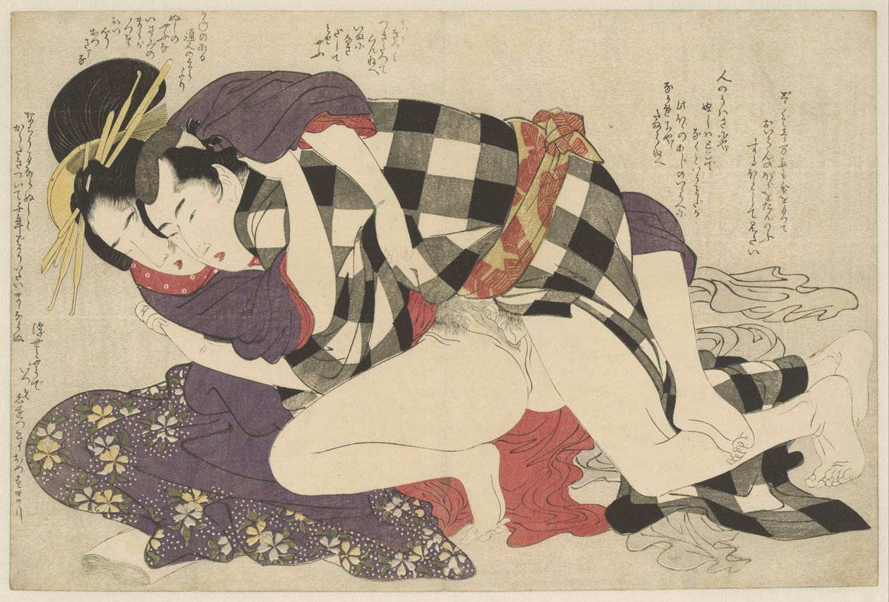 cortesana con un cliente Hoogeplaatste cortesana con klant Negai no itoguchi (título de la serie) de Kitagawa Utamaro