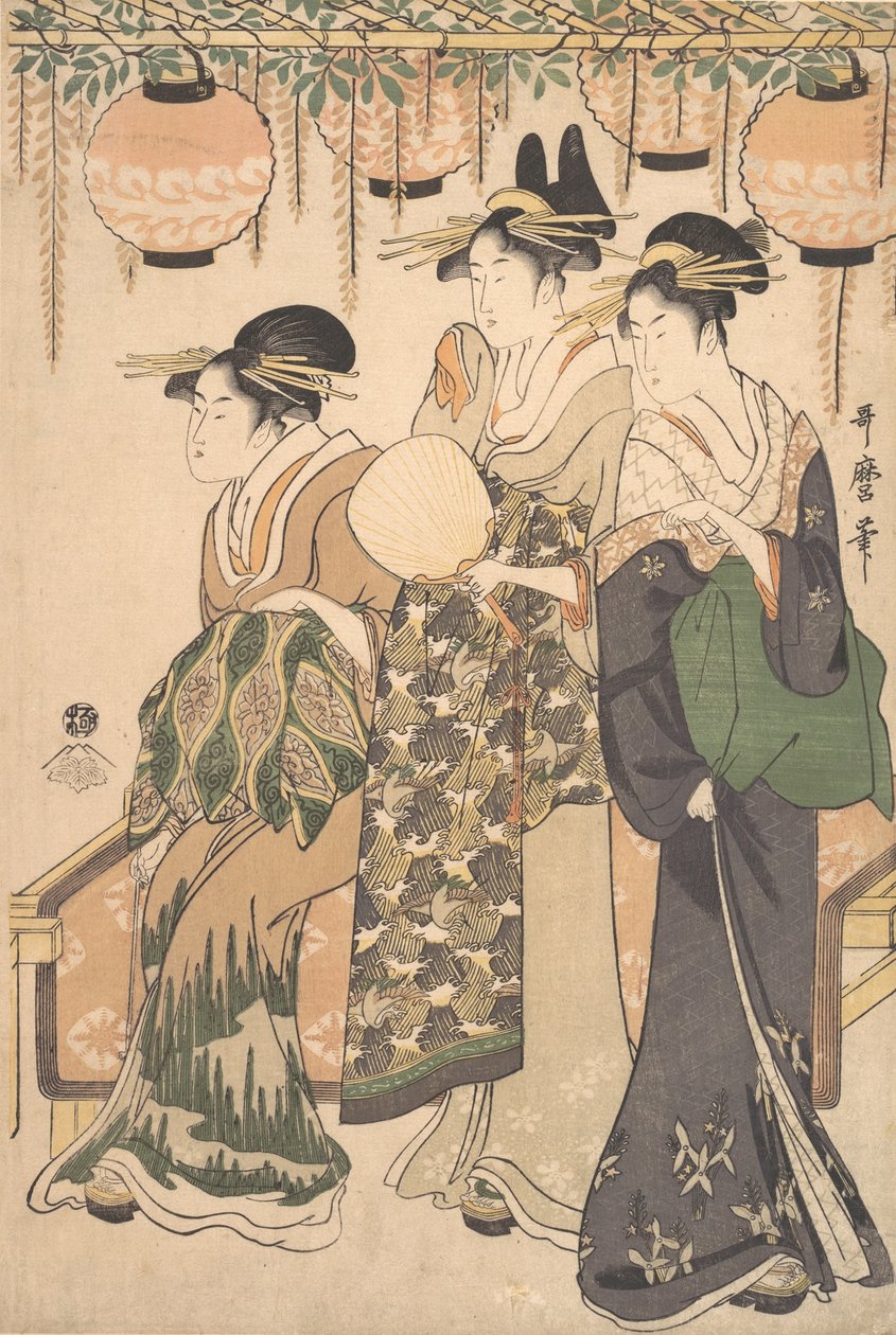 Cortesanas bajo una pérgola de glicinas de Kitagawa Utamaro