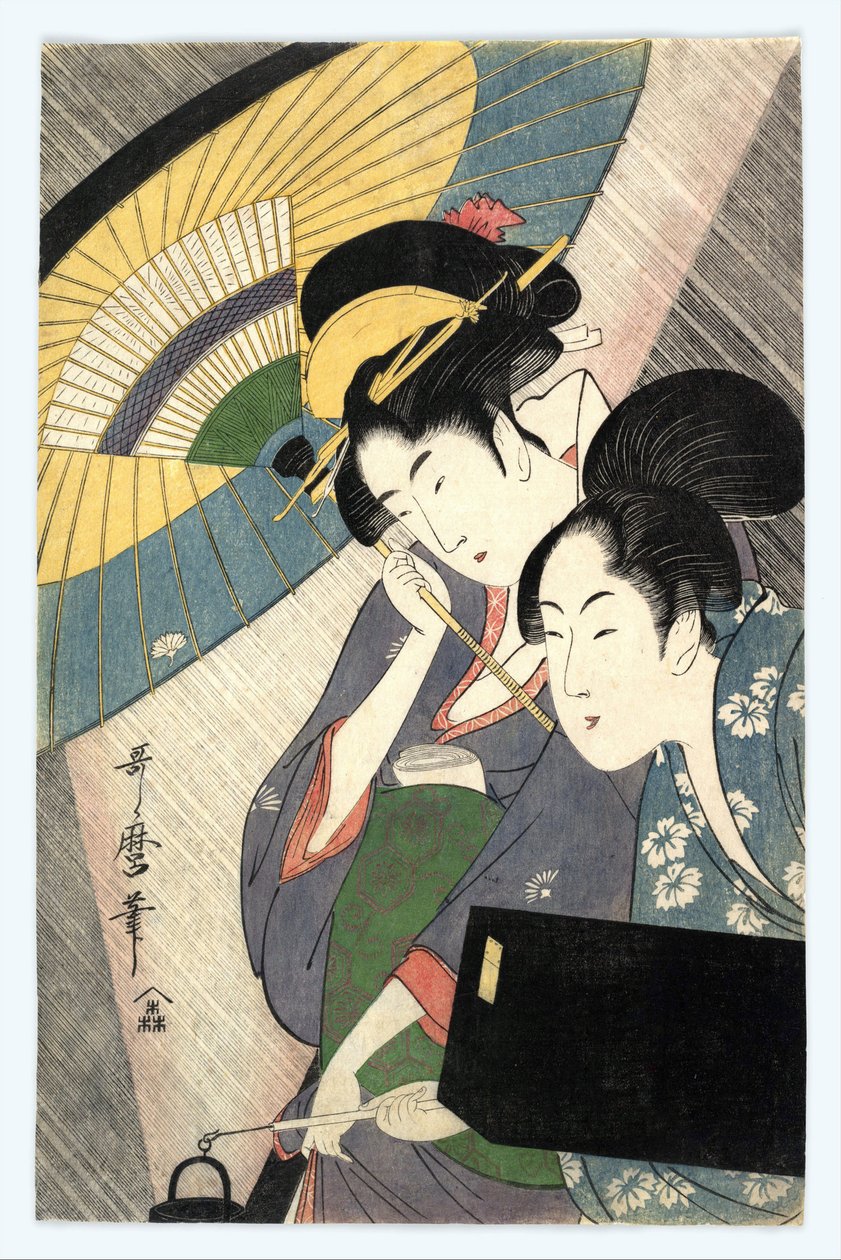 Dos mujeres bajo un paraguas de Kitagawa Utamaro