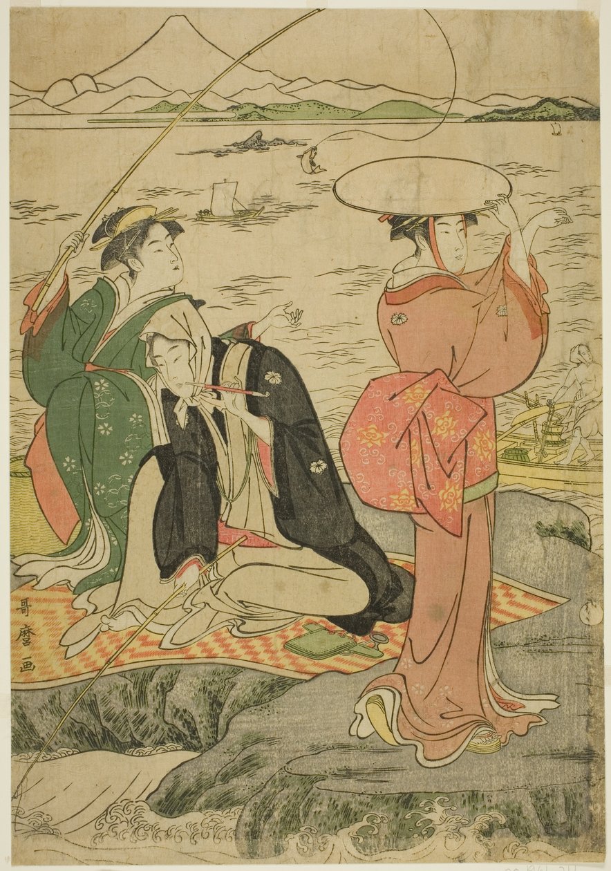 Pescando en Iwaya, Enoshima de Kitagawa Utamaro