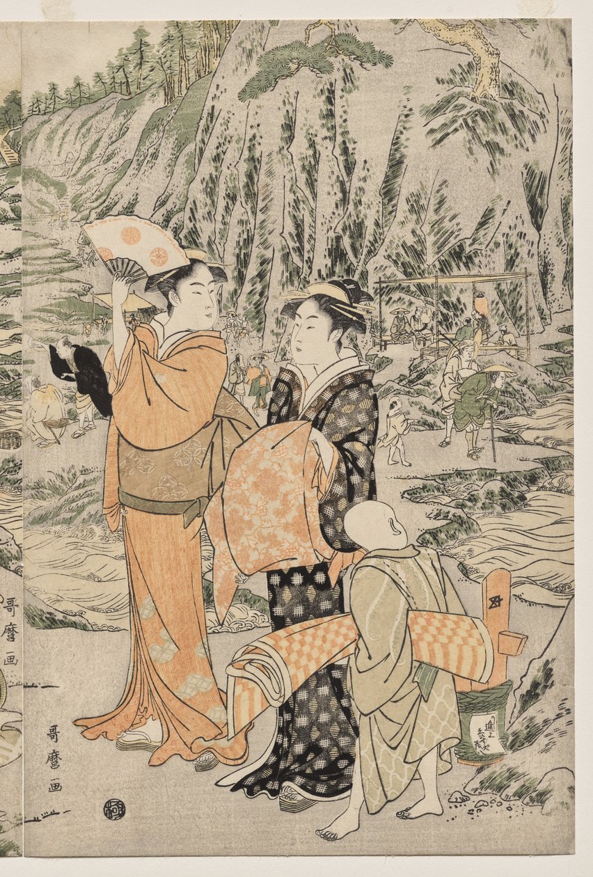Pescando en la roca de la tabla de cortar en Enoshima de Kitagawa Utamaro