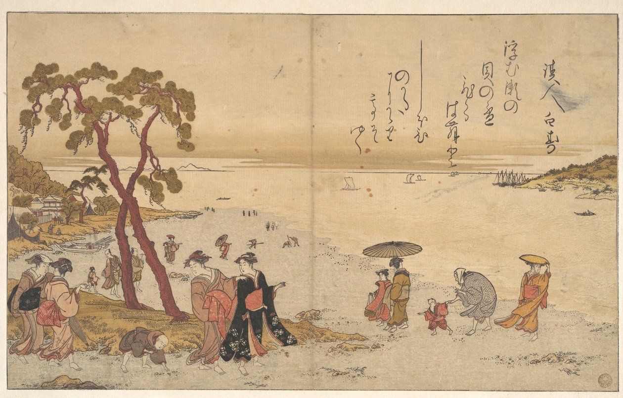 Niñas recogiendo conchas en la orilla del mar de Kitagawa Utamaro