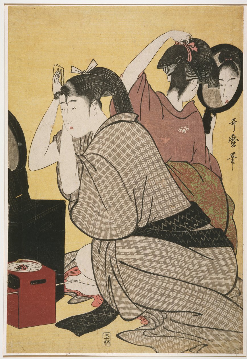 Kami-yui, peinando el cabello de Kitagawa Utamaro