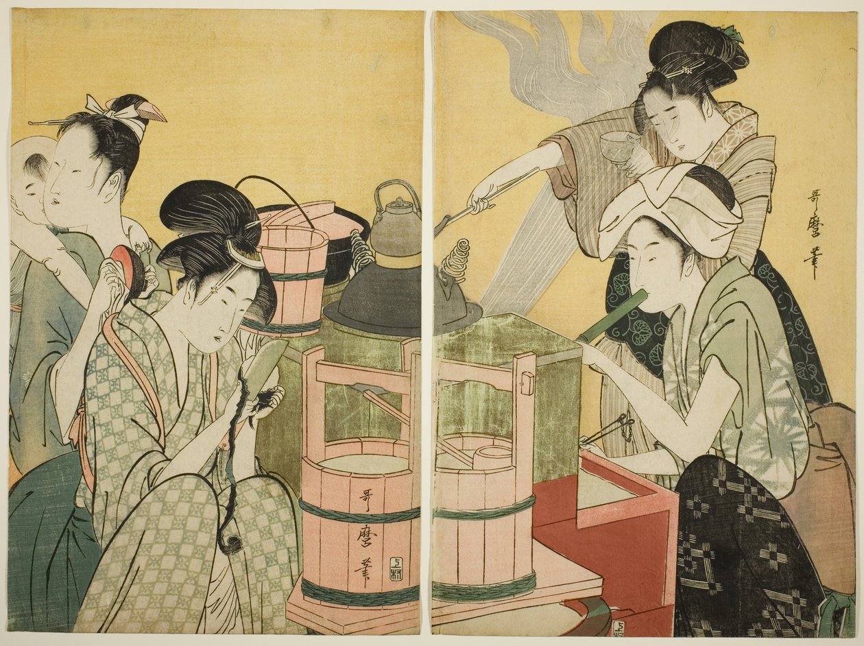 Escena de cocina de Kitagawa Utamaro