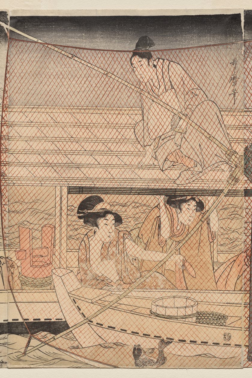 Pesca con red de noche en el río Sumida de Kitagawa Utamaro