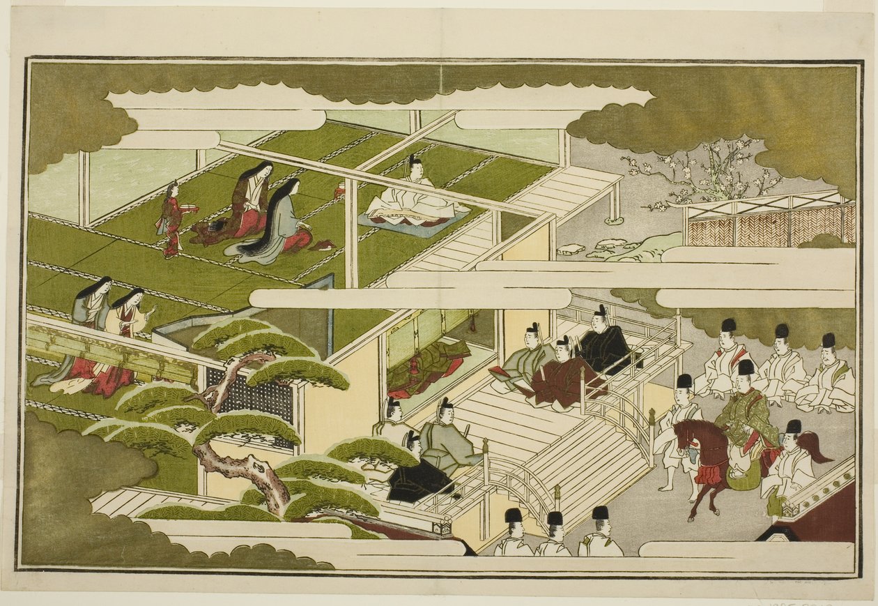 Año Nuevo en la corte, de la antología ilustrada de kyoka "El joven dios Ebisu (Waka Ebisu)" de Kitagawa Utamaro