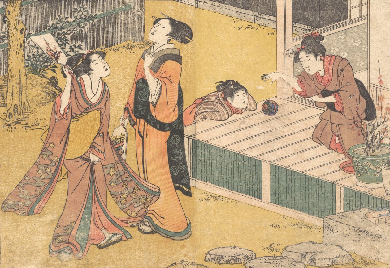 Juegos de Año Nuevo, del libro impreso Flores de las Cuatro Estaciones Shiki no hana de Kitagawa Utamaro