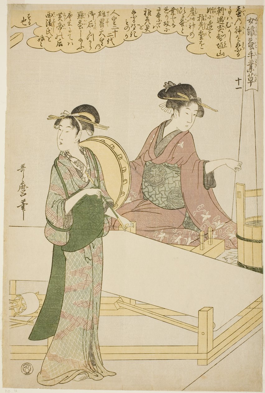 No. 11 (juichi), de la serie "Mujeres dedicadas a la industria de la sericultura (Joshoku kaiko tewaza-gusa)" de Kitagawa Utamaro