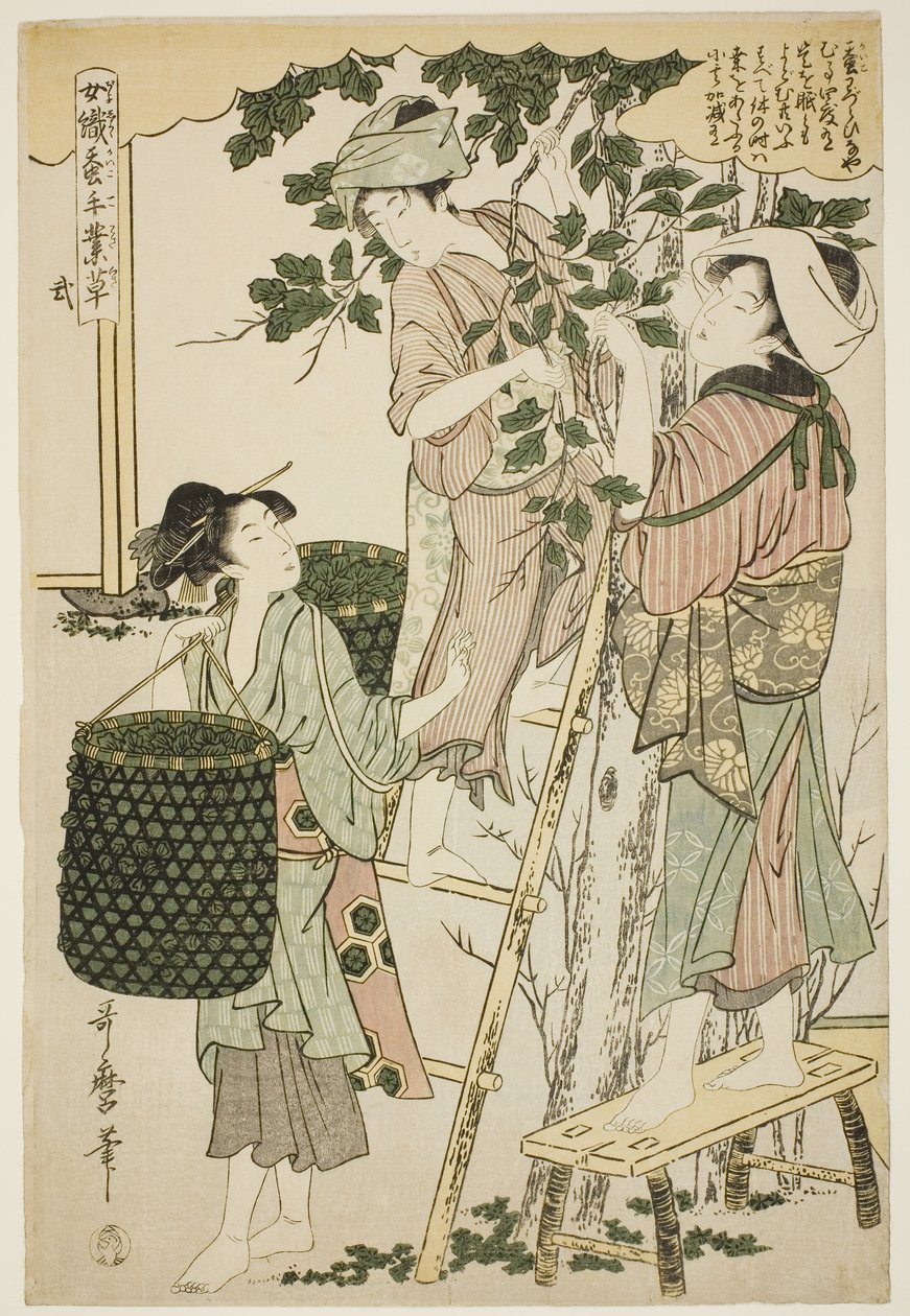 No. 2 (ni), de la serie "Mujeres dedicadas a la industria de la sericultura (Joshoku kaiko tewaza-gusa)" de Kitagawa Utamaro