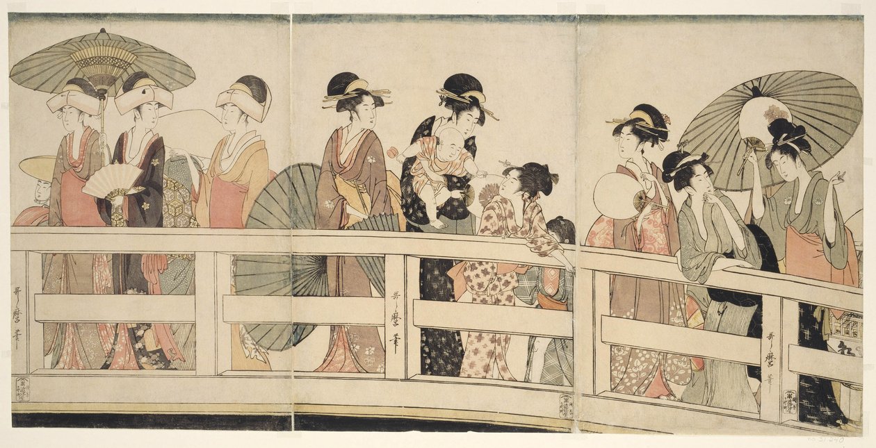 Encima y debajo del puente Ryogoku de Kitagawa Utamaro