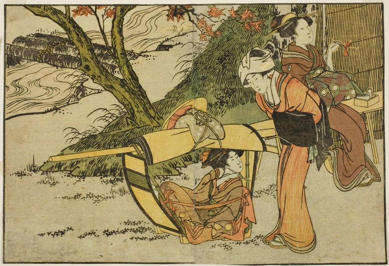 Excursión para ver arces en otoño, del libro ilustrado "Libro de imágenes: Flores de las cuatro estaciones (Ehon shiki no hana)," vol. 2 de Kitagawa Utamaro