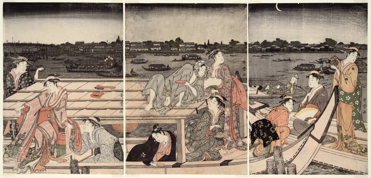 Paseo en bote en el río Sumida de Kitagawa Utamaro