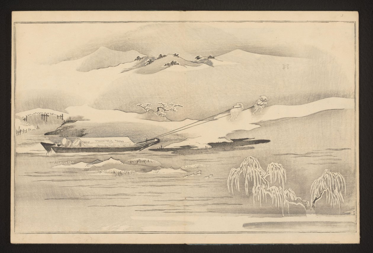 Tirando de una barca por el río de Kitagawa Utamaro