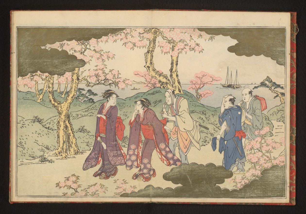 Las colinas de Gotenyama, Edo, con vistas a la bahía de Edo de Kitagawa Utamaro