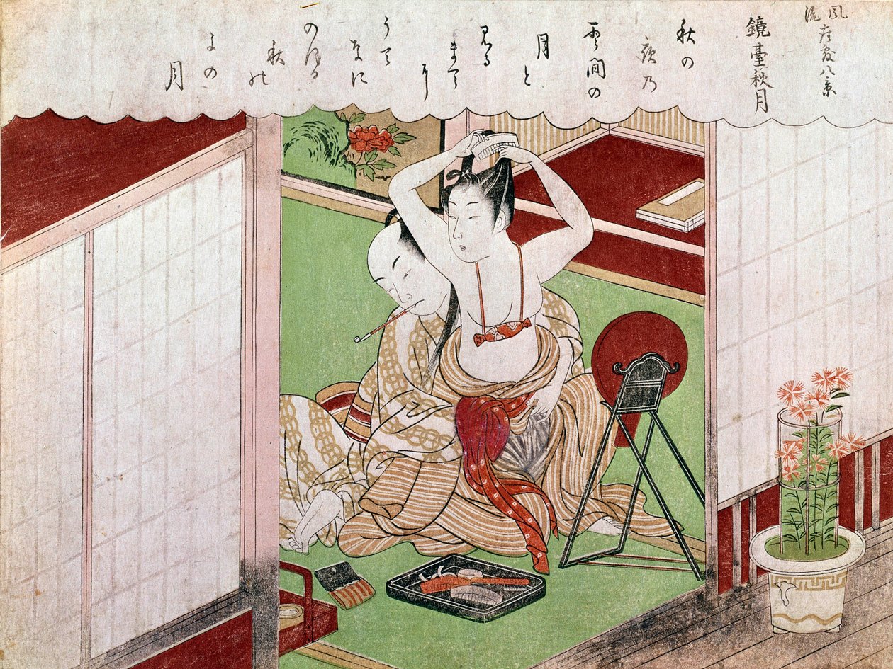 El tocador de la elegante. Estampa japonesa de Utamaro Kitagawa (1753-1806). 1794-1795. París, Museo Guimet, Museo Nacional de Artes Asiáticas de Kitagawa Utamaro