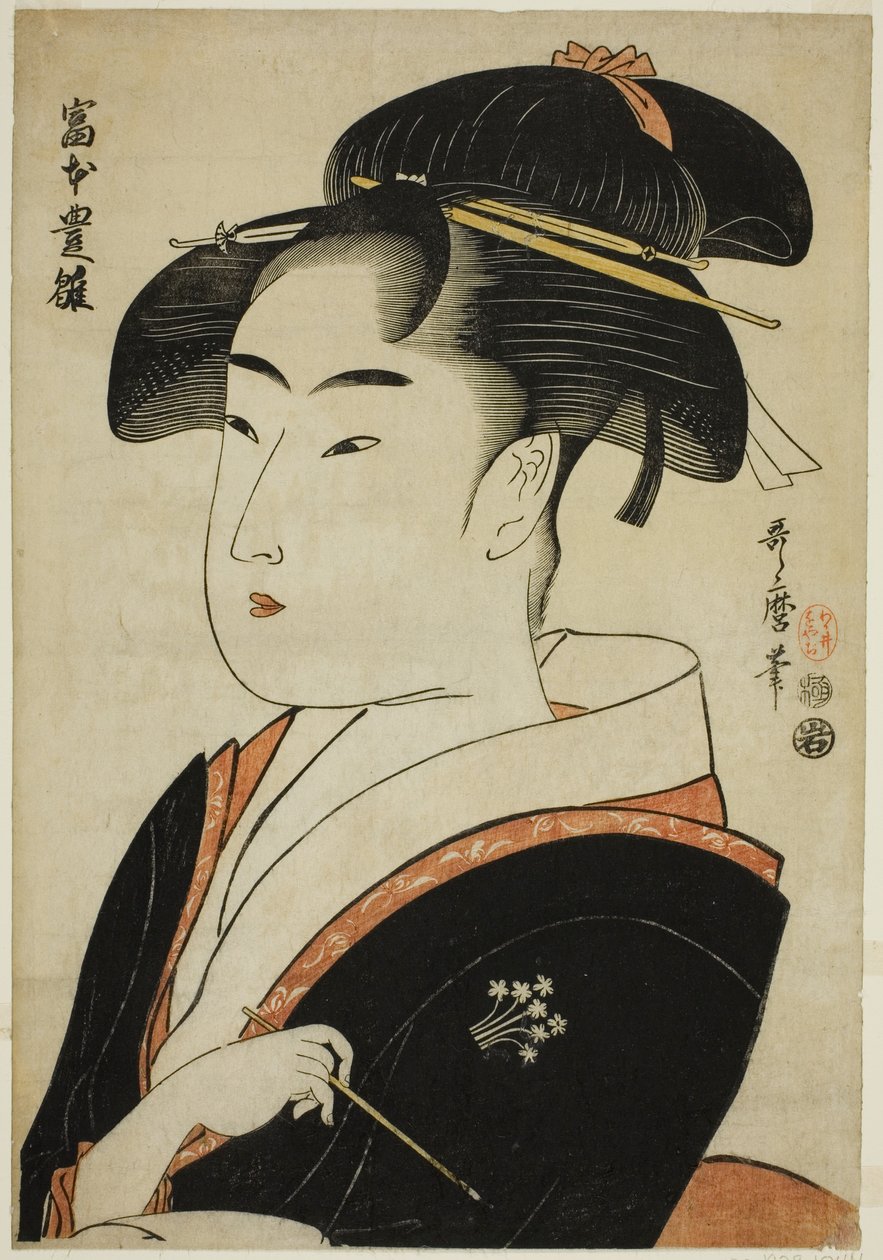 Tomimoto Toyohina, de la serie "Bellezas famosas de Edo (Edo komei bijin)" de Kitagawa Utamaro